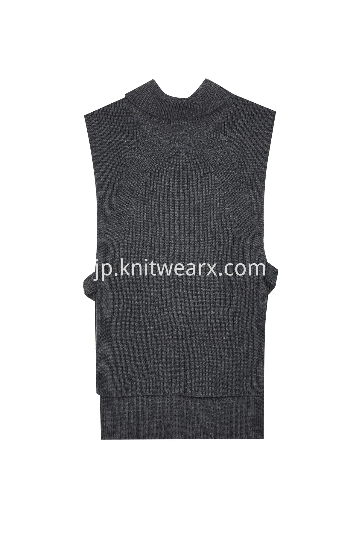 Women's Rib Turtle Neck Sleeveless Wrap Side Slit Pullover Knitwear Vest